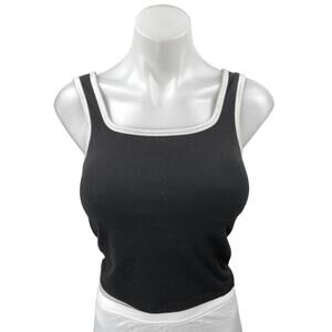 Oak + Fort Women's Black White Knit Sleeveless Square Neck Crop Tank Top Size S